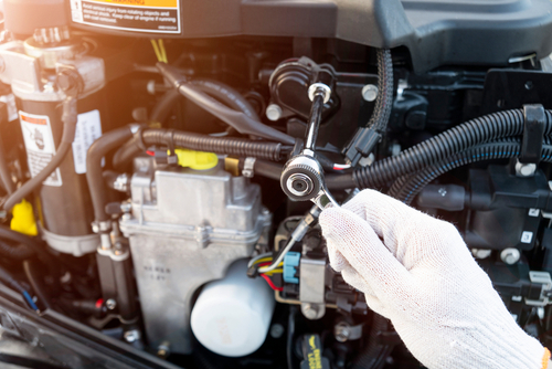 Repairing,Outboard,Marine,Engine.,Motorboat,Engine,Seasonal,Service,And,Maintenance.