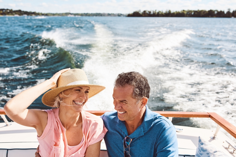 Ocean,,Happy,Couple,And,On,A,Boat,For,Retirement,Travel,