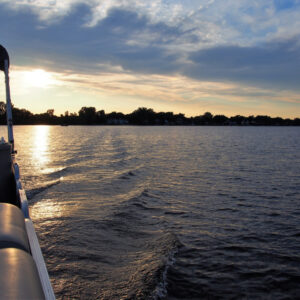 Pontoon,On,Lake,Lansing,During,Sunset